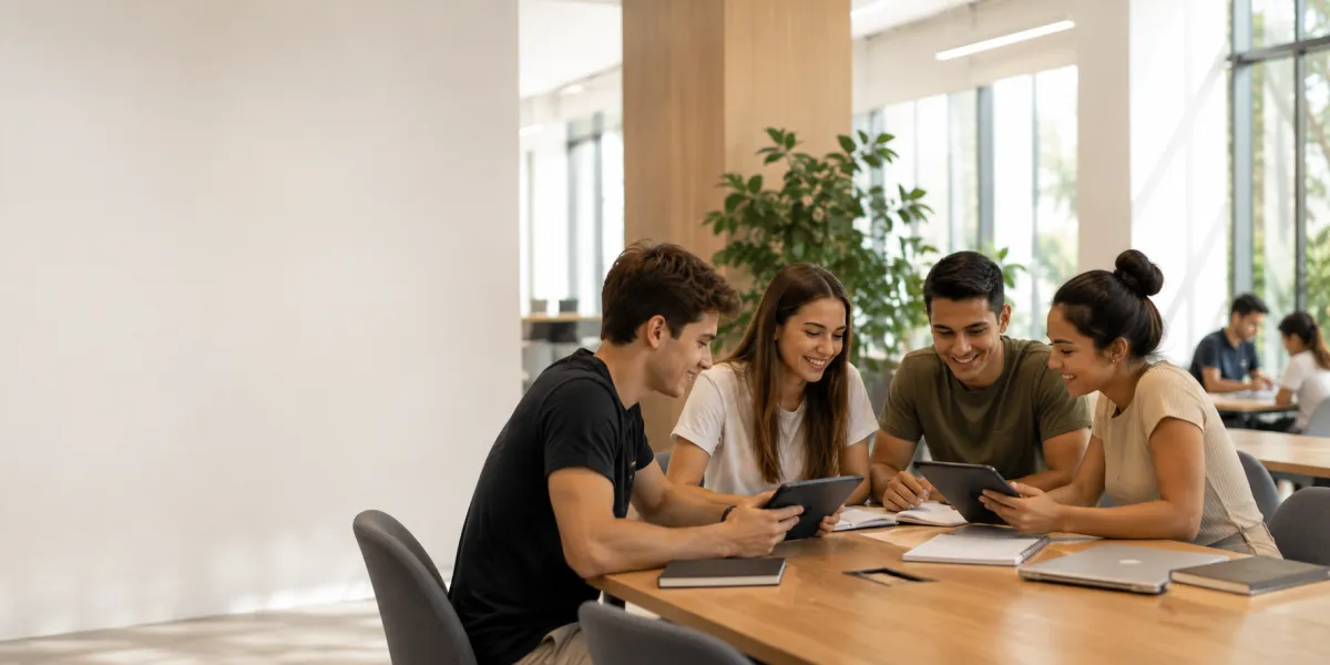 Estudantes conectados na escola